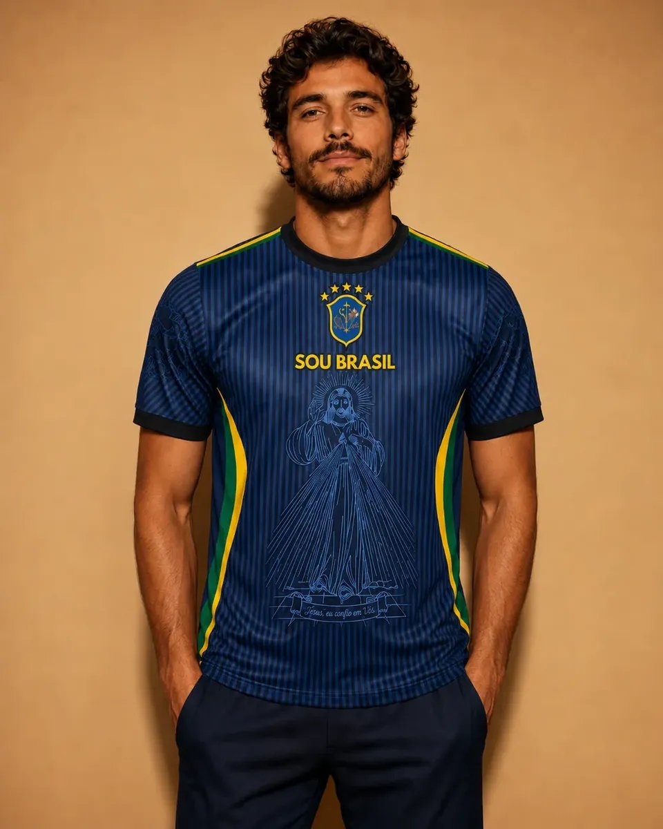 Frente da Camisa Brasil Sou Católico com Jesus Misericordioso